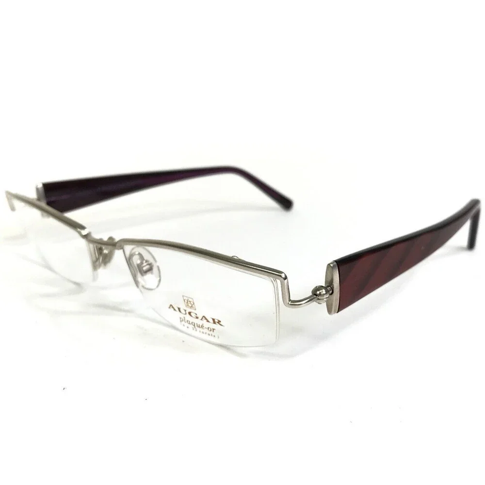 Augar Eyeglasses Frames FP 162 BLANC Red Purple Silver 22KT GP Plated 52-18-130
